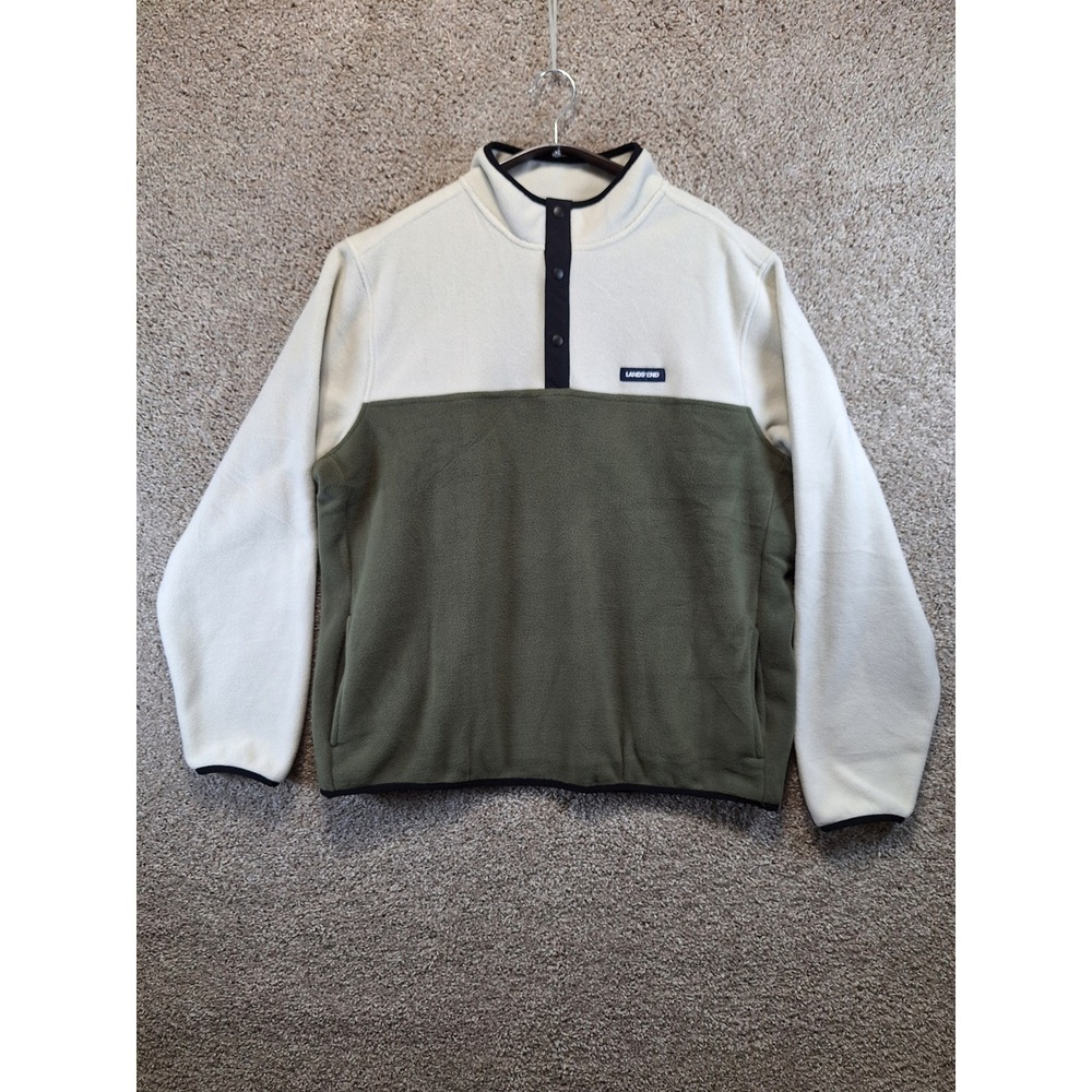 Lands End Fleece‎ Pullover Mens XL Green Colorblock Snap Neck Gorpcore Outdoor